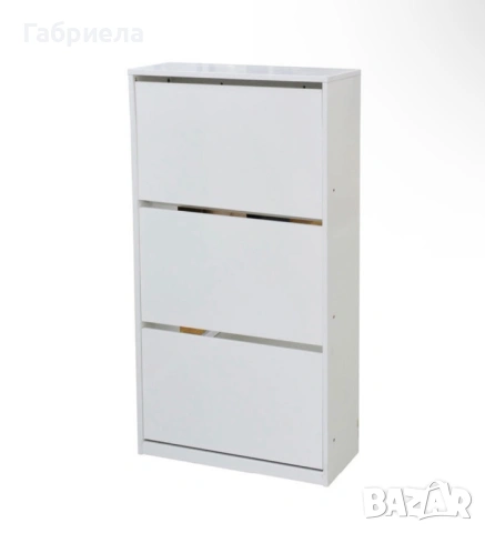 ШКАФ ЗА ОБУВКИ С 3 ВРАТИ БЯЛ ГЛАНЦ 64X26X121 