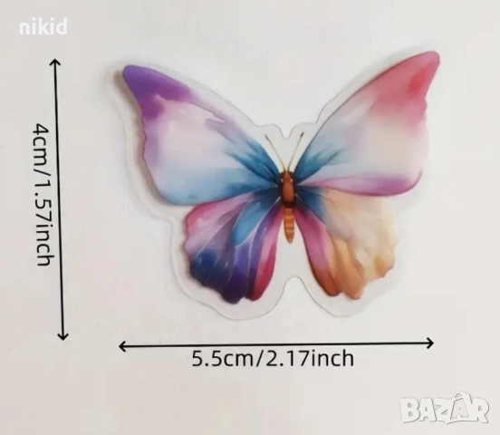 50 бр пъстри пеперуди самозалепващи лепенки стикери декор ръчна изработка украса лепенка, снимка 2 - Други - 52395613