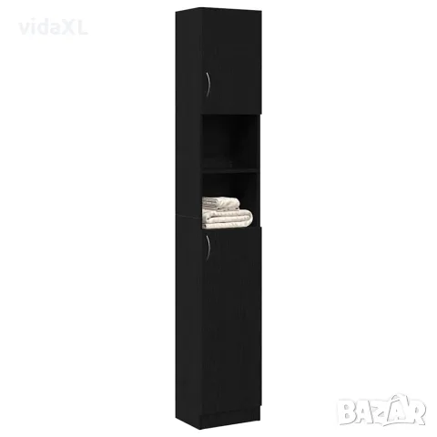 vidaXL Шкаф за баня, черно и дъб, 32x25,5x190 см, инженерно дърво, снимка 4 - Шкафове - 56148374