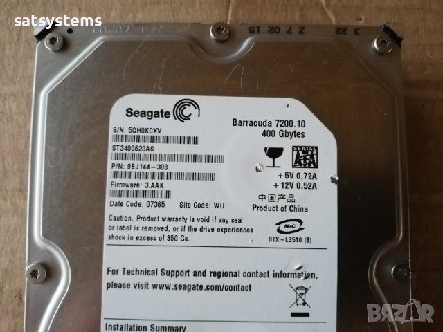 Хард диск Seagate Barracuda ST3400620AS 400GB SATA 3.0Gb/s, снимка 3 - Твърди дискове - 41621294