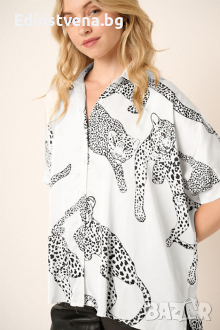Дамска риза в бял цвят с принт гепард, снимка 6 - Ризи - 44821717