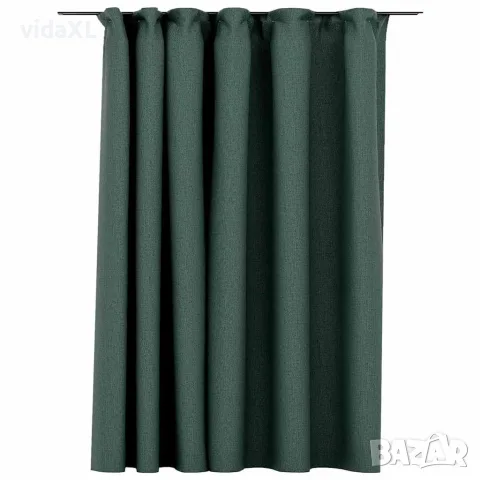 vidaXL Затъмняваща завеса с куки, имитираща лен, зелена, 290x245 см