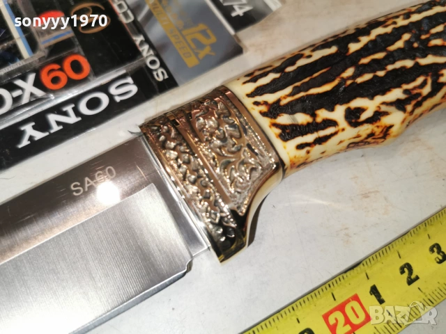 НОЖ-МАСИВЕН,ЗЛАТО И РОГ 2602261818, снимка 5 - Ножове - 53636693