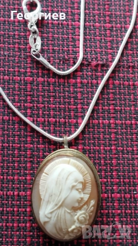 Брошка Дева Мария слонова кост.Гердан с медальон от слонова кост., снимка 7 - Колиета, медальони, синджири - 51866000