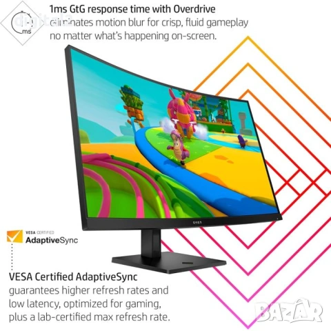 Mонитор, HP, OMEN 32c, 31.5", QHD, 165Hz, черен, регулируем, 2560x1440, снимка 2 - Монитори - 53526864