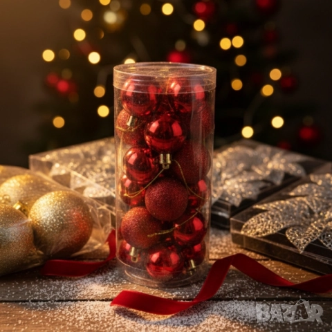 Комплект от 24 червени коледни топки Ø3 см, снимка 3 - Други стоки за дома - 52086918