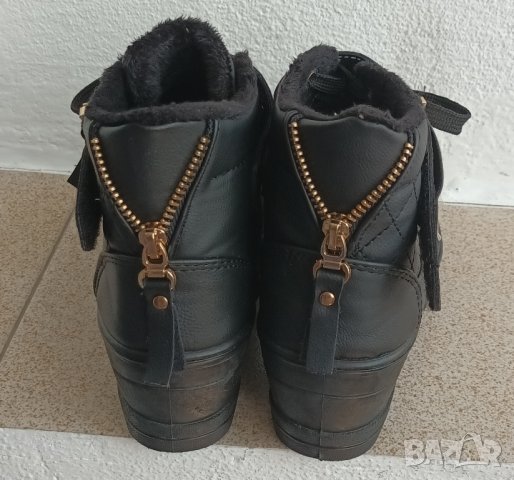 Черни боти, кожени с ципове за ефект и връзки., снимка 6 - Дамски боти - 41886874