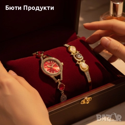 Дамски комплект часовник с кристали+ гривна , снимка 3 - Гривни - 52460190