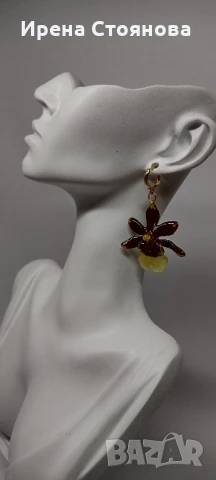 Обеци с естествен цвят на мини орхидея. Цветче с размери 3,5/4 см. , снимка 13 - Обеци - 51090834