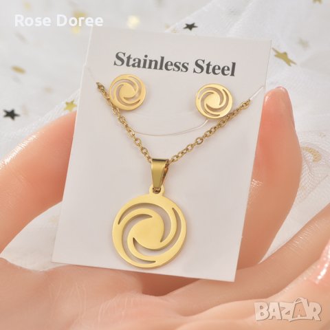 RD 331 Комплект Орнаменти бижута обеци и колие в златисто медицинска стомана безплатна доставка, снимка 1