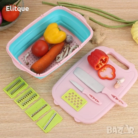 Кухненски къмпинг комплект 9в1 DEOUNY, мултифункционална дъска със сгъваем гевгир с кутия и аксесоар