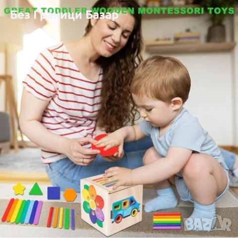 Нова монтесори образователна дървена играчка за сортиране цветове и форми, снимка 5 - Образователни игри - 53843016