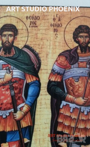 Икона на Св. Св. Теодор Тирон и Теодор Стратилат icona Sveti Teodor, снимка 2 - Картини - 13262388