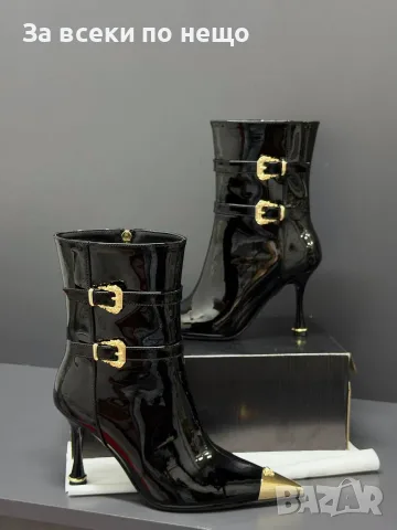 Versace Луксозни Лачени Дамски Боти Със Златисти Детайли И Ток Код SEM-763, снимка 4 - Дамски боти - 56116421