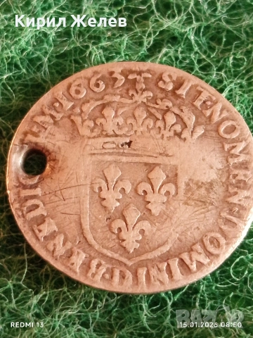 Сребърна монета 1/12 екю 1663г. Луй XIV Франция за КОЛЕКЦИЯ 52974, снимка 6 - Нумизматика и бонистика - 53104542