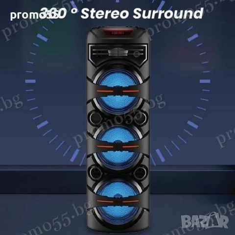 Голяма тонколона 95см. 3х8 инча с безжичен микрофон, дистанционно, RGB, снимка 4 - Тонколони - 52596202