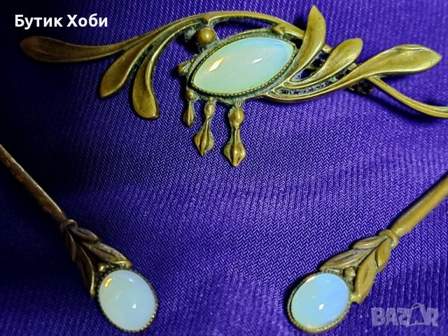 Винтидж бижута с опалитово стъкло, снимка 2 - Антикварни и старинни предмети - 39407314