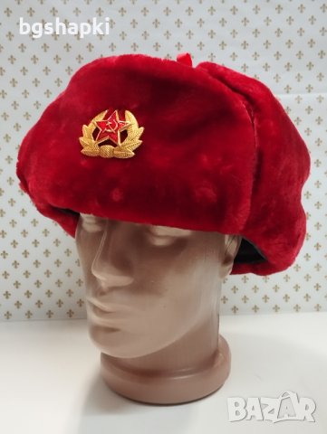 25 - Червена руска шапка калпак ушанка., снимка 3 - Шапки - 43328805