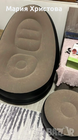 Преносимо надуваемо кресло и табуретка предназначена за почивка и релакс/ Цвят: черен + кафяв / Разм