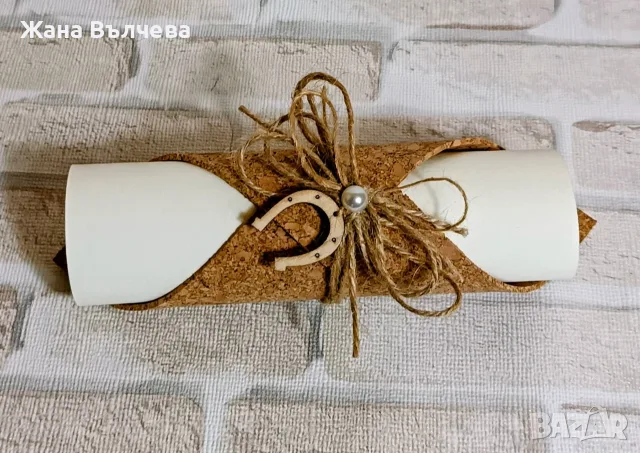Ваза-буркан с дървена декорация, ръчна изработка с картичка от корк, снимка 4 - Декорация за дома - 55734959