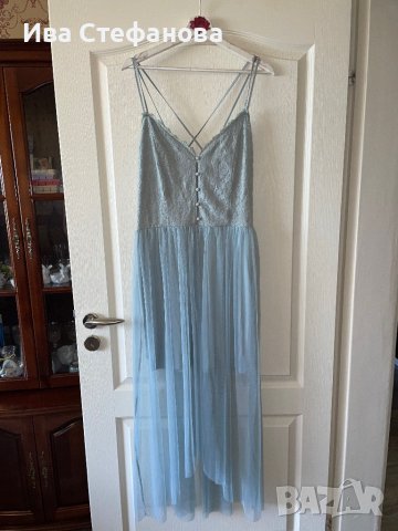 Разкошна нова с етикета парти коктейлна официална дълга рокля тюл дантела нежна синя hm лимитирана , снимка 2 - Рокли - 41328945