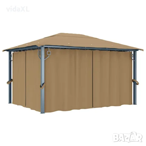 vidaXL Шатра със завеси, 400x300 см, таупе, алуминий