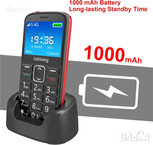 Tosaju 4G мобилен телефон за възрастни, без SIM, отключен, със SOS бутон, черен, снимка 2 - Други - 47296241