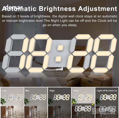 COVERY Цифров стенен часовник - 3D LED с аларма, дистанционно, снимка 4 - Стенни часовници - 42088589