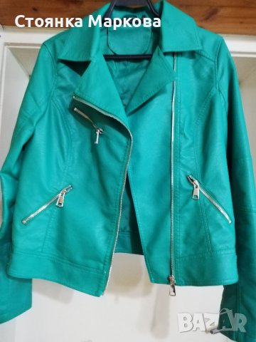 Кожено яке -хубав зелен цвят, снимка 3 - Якета - 41497886