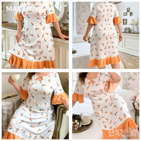 Макси еластична нощница в нежен флорален десен с волани