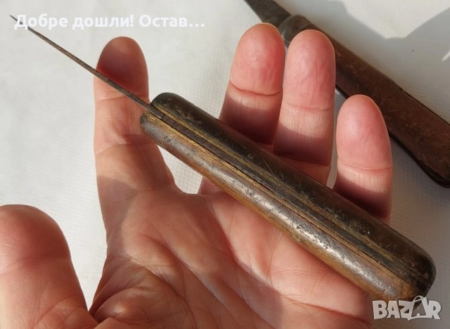 ножове и стар инструмент кована ножица за ламарина, нож ножка ножче с дървена кания, снимка 18 - Други инструменти - 28946789
