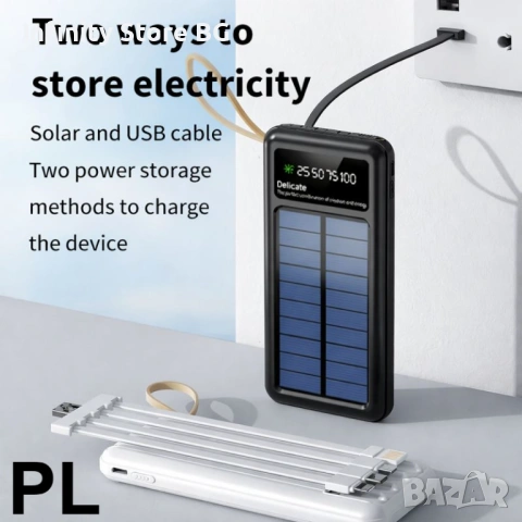 🔋☀️ Соларна батерия с LED дисплей KLGO KP-97 – 10 000 mAh с 4 вградени кабела ☀️🔋, снимка 4 - Външни батерии - 53465618
