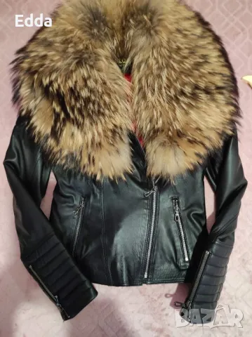 Кожено яке естествен косъм , снимка 2 - Якета - 47532889