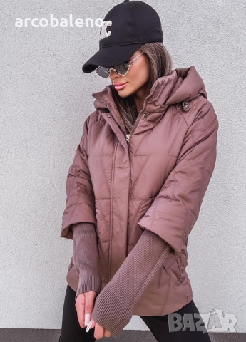 Дамско ватирано яке с качулка и ръкави тип пуловер, снимка 11 - Якета - 51807919