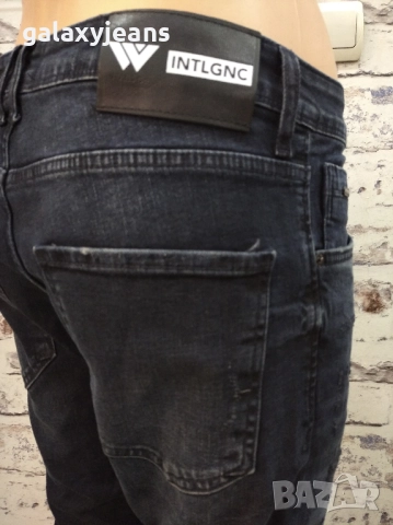Intelligence- дънки слим, надрани, тъмни индиго, опушени, с еластан, по- къси, снимка 2 - Дънки - 51735188