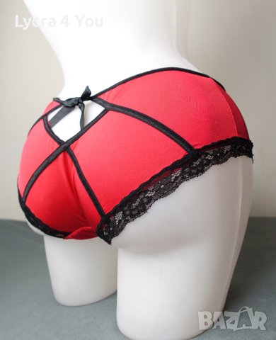 S червени микрофибърни бикини с черни сатенени ластици, снимка 9 - Бельо - 40660888