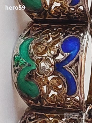 Прекрасна стара сребърна гривна-филигран емайл позлата/сребро сребърни сребърен/, снимка 10 - Гривни - 41100159