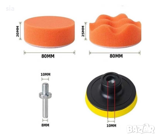 Гъби за полиране, комплект, 11бр, гъби + адаптер, снимка 3 - Аксесоари и консумативи - 34377908