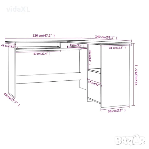 vidaXL Г-образно ъглово бюро дъб сонома 120x140x75 см инженерно дърво, снимка 6 - Бюра - 56147729