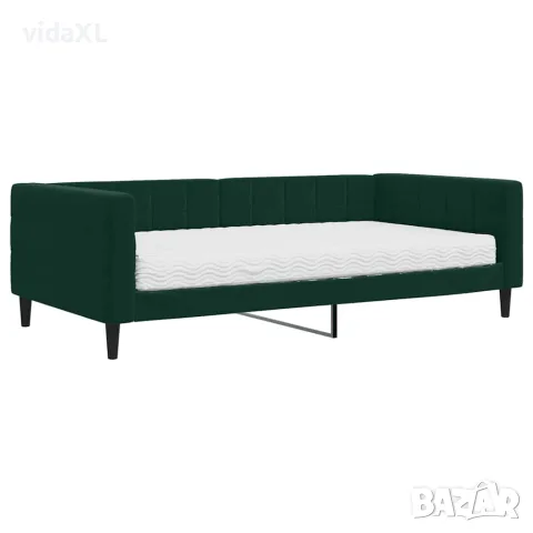 vidaXL Канапе с матрак, тъмнозелено, 100x200 см, кадифе