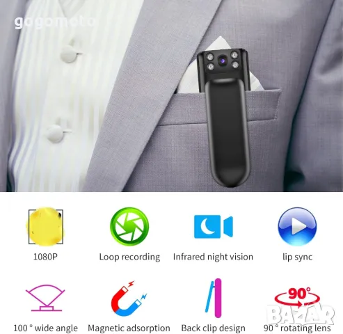 камера ШПИОНСКА, скрита камера, БОДИ КАМЕРА, охранителна камера със заден клипс, магнитна преносима, снимка 3 - Камери - 49882841