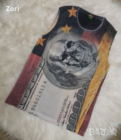 СТРАХОТЕН мъжка тениска без ръкав с щампа долар с череп, снимка 1 - Тениски - 41222675