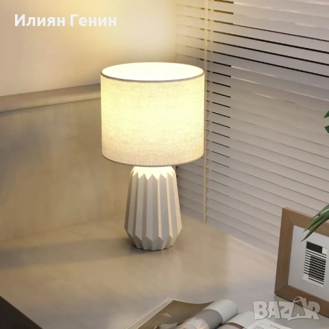 Настолна лампа HOMCOM, нощна лампа с ленен абажур, снимка 8 - Настолни лампи - 53627031