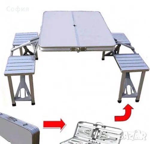 Комплект сгъваема маса с вградени 4 стола за къмпинг,риболов,пикник,туризъм, снимка 6 - Градински мебели, декорация  - 48056016