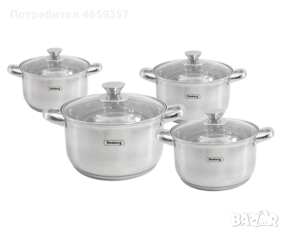 Комплект тенджери Rosberg 16/18/20/24см. - 1.8/2.5/3.4/5.8л., Неръжд. стомана, снимка 4 - Съдове за готвене - 52672024