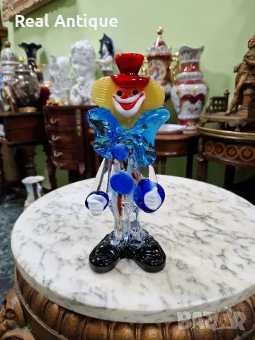 Прекрасна антикварна колекционерска италианска  фигура клоун мурано , снимка 1