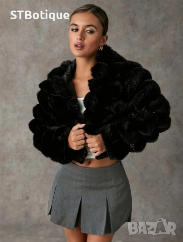 🧥 Елегантно дамско палто от изкуствена козина и качулка – STBoutique