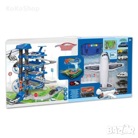 Полицейски комплект гараж с превозни средства,самолет звук-88 части, снимка 3 - Коли, камиони, мотори, писти - 52366554