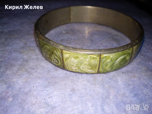 СТАРА ПОСРЕБРЕНА СТОМАНЕНА РЕТРО ГРИВНА ИНКРУСТИРАНА с РЪЧНО ШЛИФОВАН ЗЕЛЕН ЯСПИС 38319, снимка 6 - Антикварни и старинни предмети - 41148212