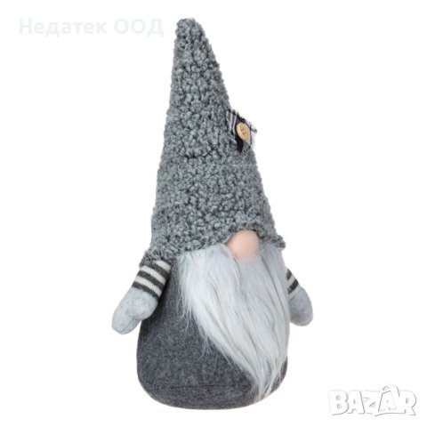 Коледна фигура, Гном  с копче на шапката, 30 см, Сив, снимка 2 - Декорация за дома - 42682338